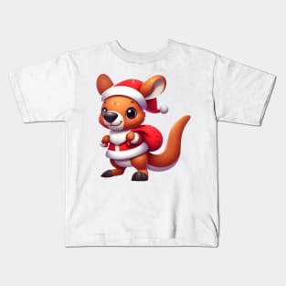 Cute Kangaroo Santa Christmas Kids T-Shirt